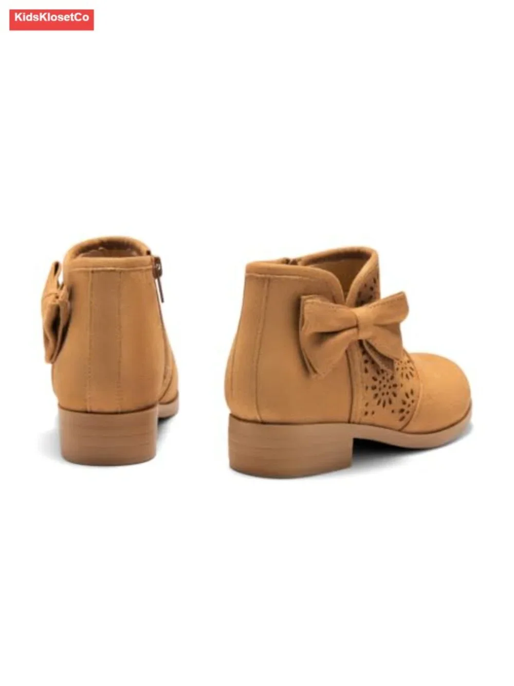 Girls Ankle Boots Bow Chunky Low Heel Booties Zip Dress Shoes Faux Suede